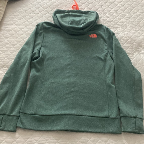 North Face green zip up hoodie woman’s M with orange trim - Picture 4 of 6